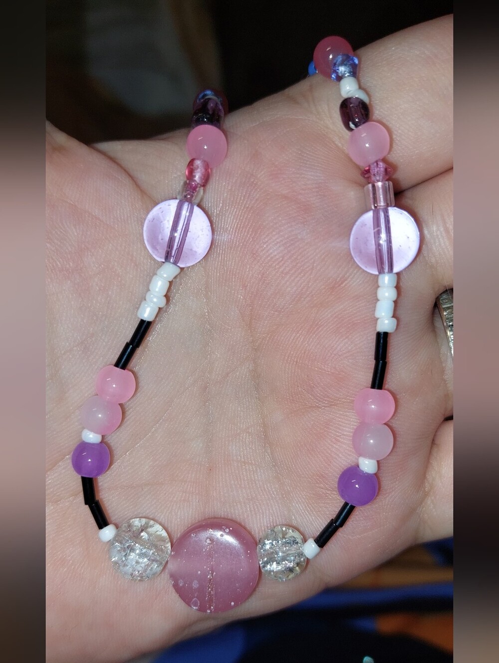 Handmade Glass Choker Pink Beaded Necklace With Matching earrings